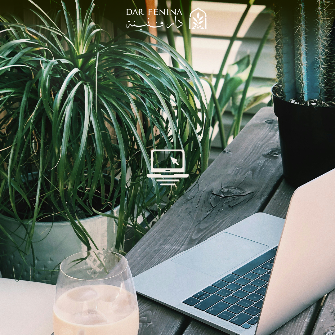 Visuel Dar Fenina avec ordinateur portable et plantes